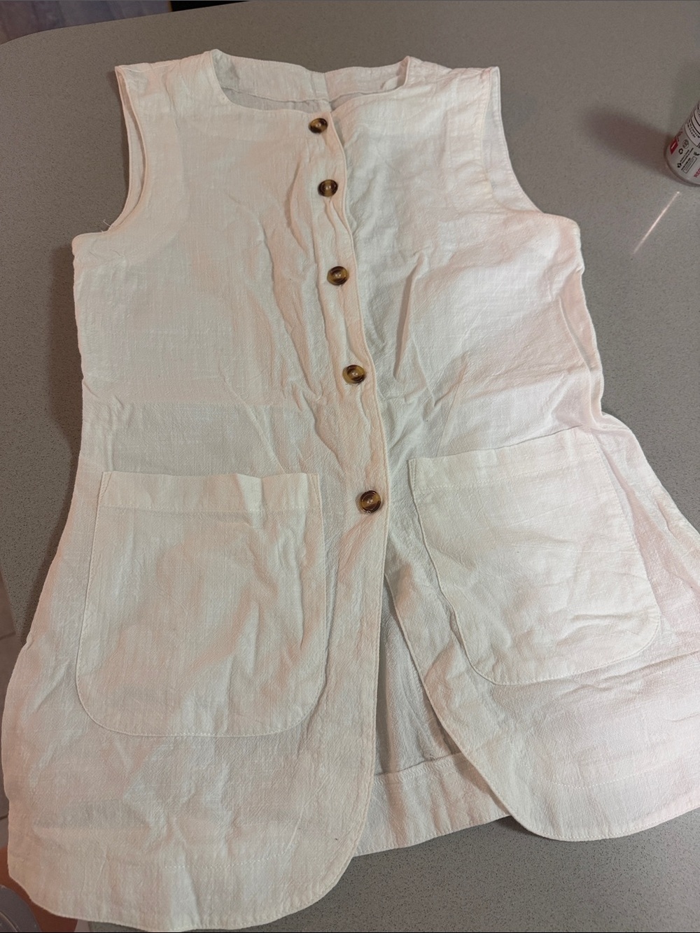 Commense Cream Button-Front Linen Top